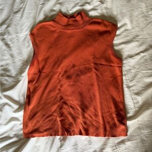 Silk and Cotton Orange Mockneck Tank Top